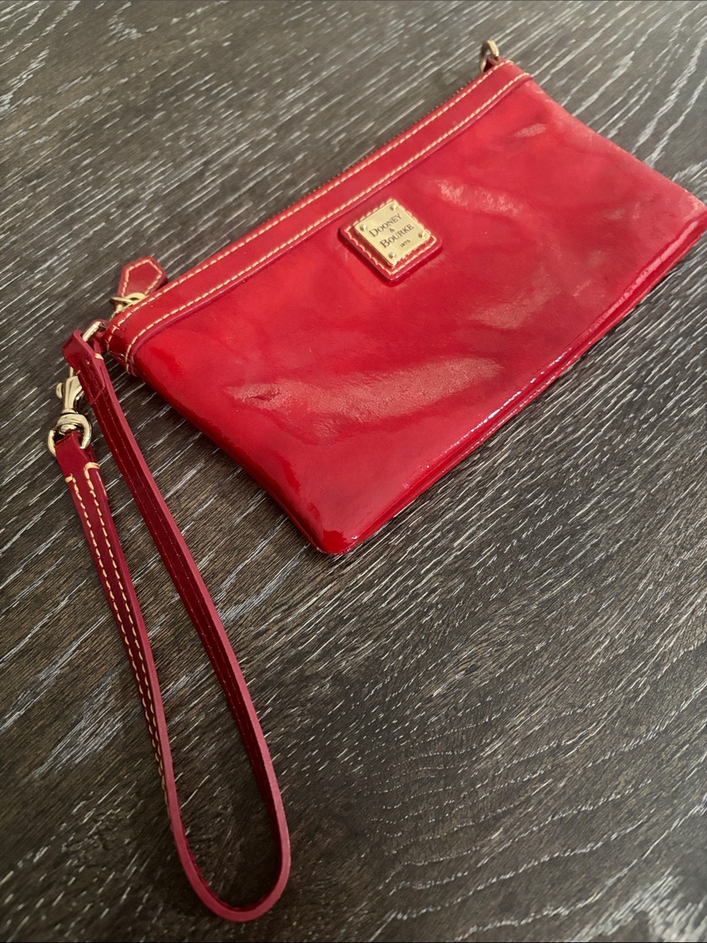 Dooney & Bourke Slim Wristlet Top Zip Patent Leather Cherry Red